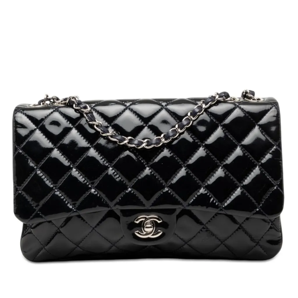 Chanel Jumbo Patent 3 Accordion Flap Blue Leather Very good - Front View