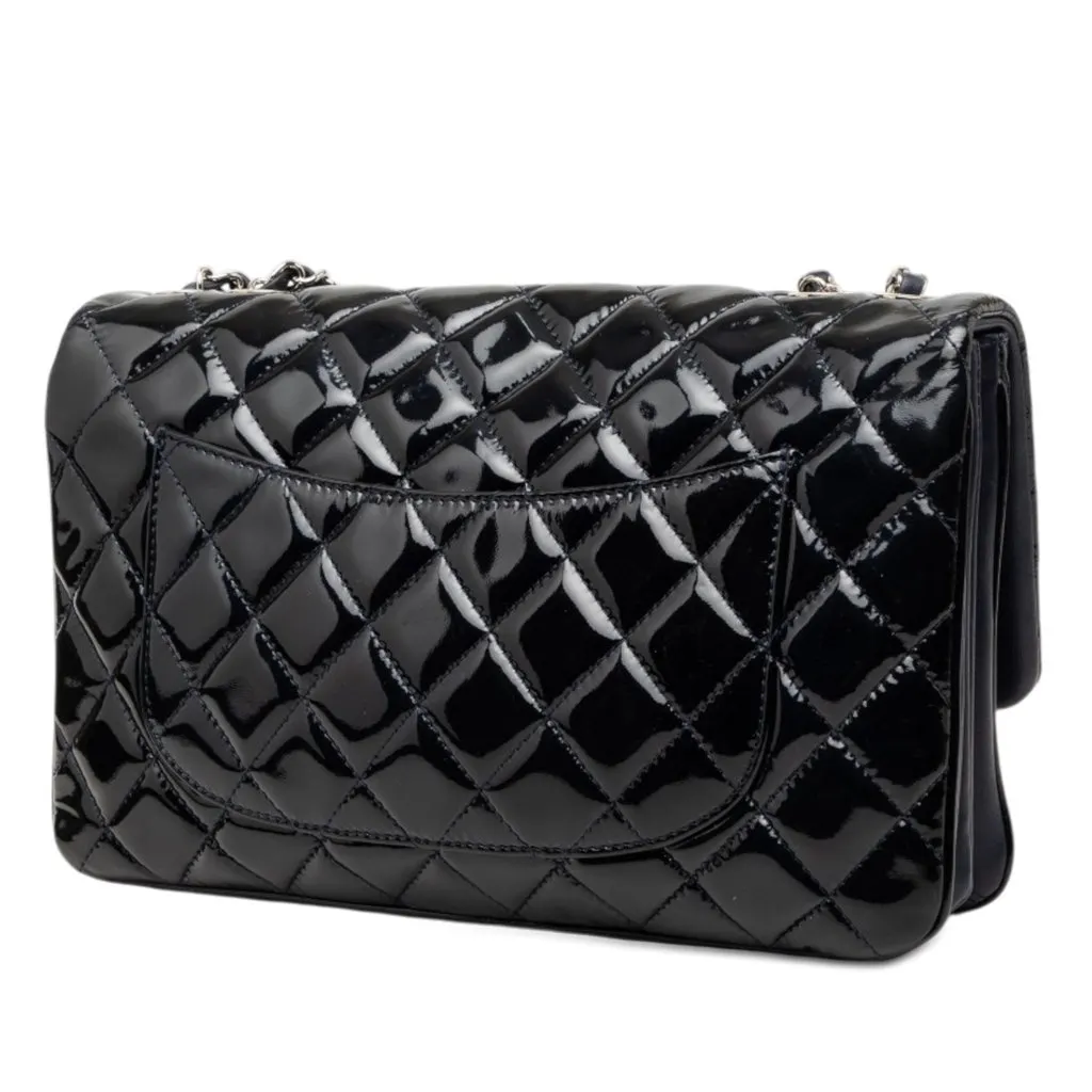 Chanel Jumbo Patent 3 Accordion Flap Blue Leather Very good - Back View