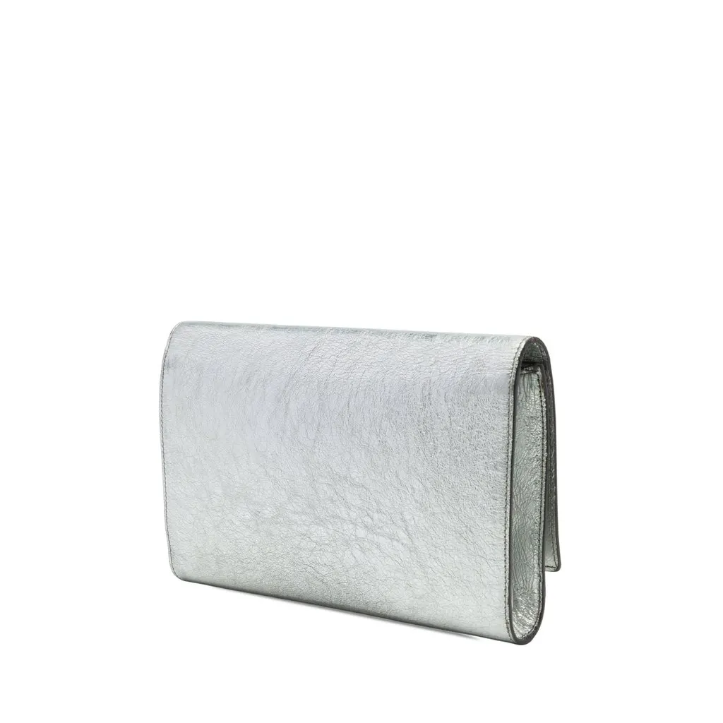 Saint Laurent Large Textured Metallic Calfskin Monogram Belle De Jour Clutch Silver Leather Very good - Back View