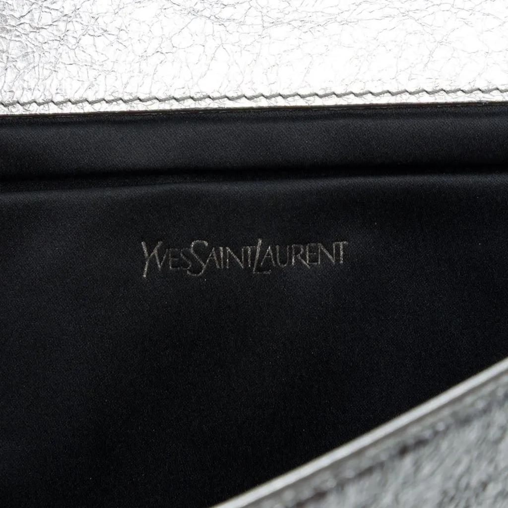 Saint Laurent Large Textured Metallic Calfskin Monogram Belle De Jour Clutch Silver Leather Very good - Box View
