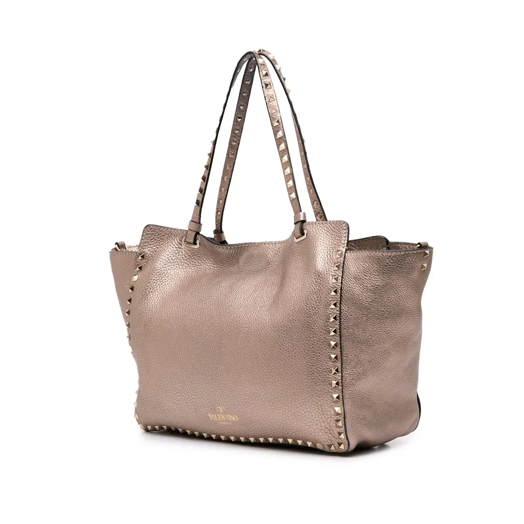 Valentino Medium Metallic Leather Rockstud Trapeze Satchel Gold Leather Very good - Back View