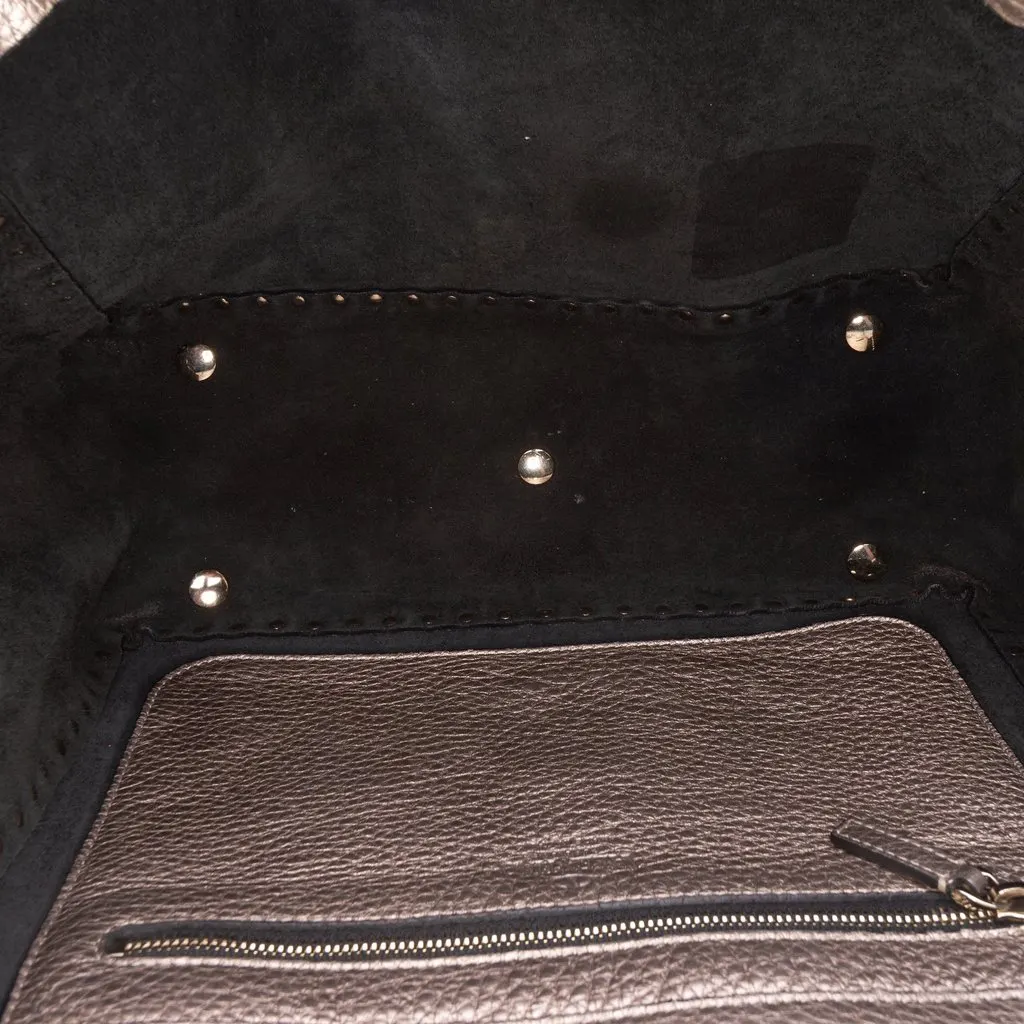 Valentino Medium Metallic Leather Rockstud Trapeze Satchel Gold Leather Very good - Model View