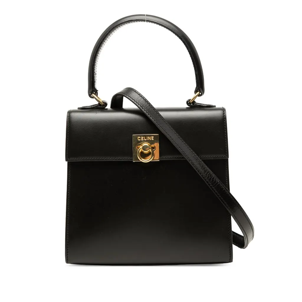 Celine Leather Top Handle Bag Black Leather Very good - Front View