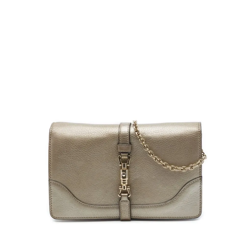 Gucci Metallic Pebbled Calfskin Piston Broadway Evening Bag Gold Leather Very good - Front View