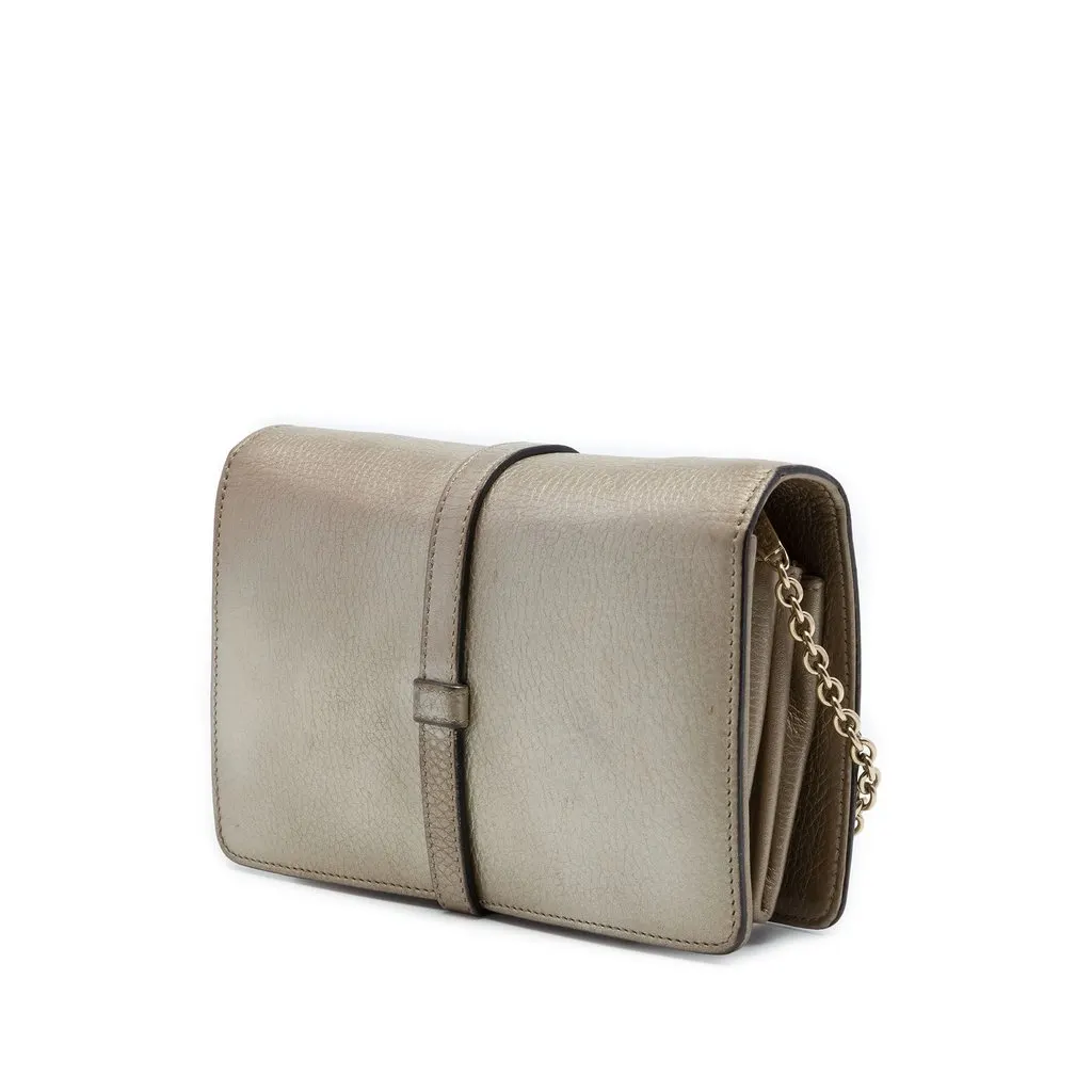 Gucci Metallic Pebbled Calfskin Piston Broadway Evening Bag Gold Leather Very good - Back View