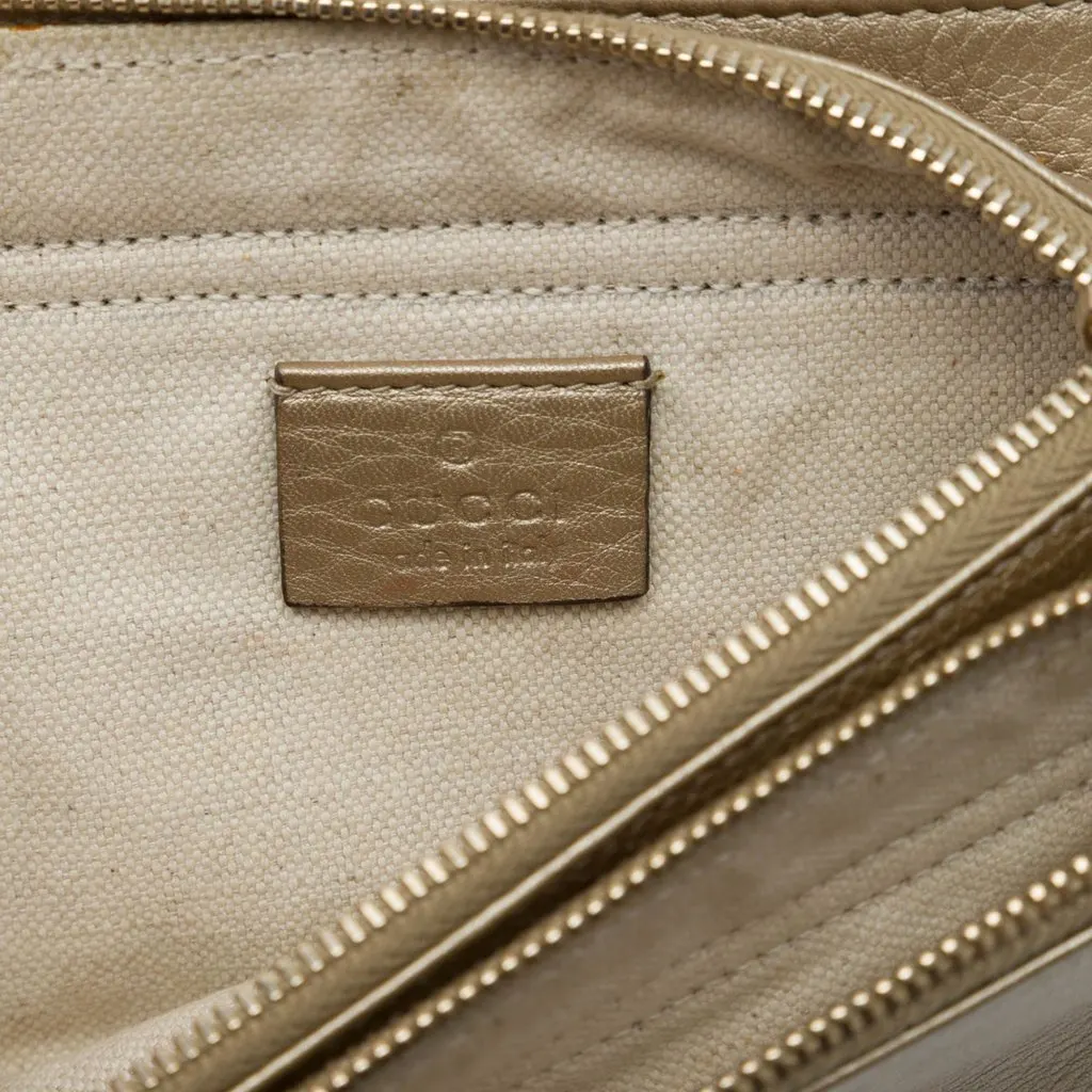 Gucci Metallic Pebbled Calfskin Piston Broadway Evening Bag Gold Leather Very good - Box View