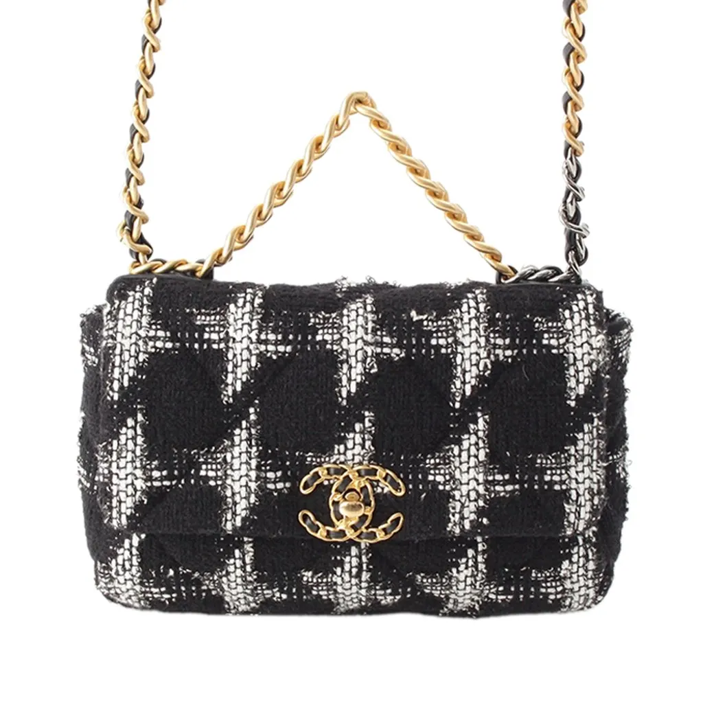 Chanel Medium Tweed 19 Flap Black Very good - Front View