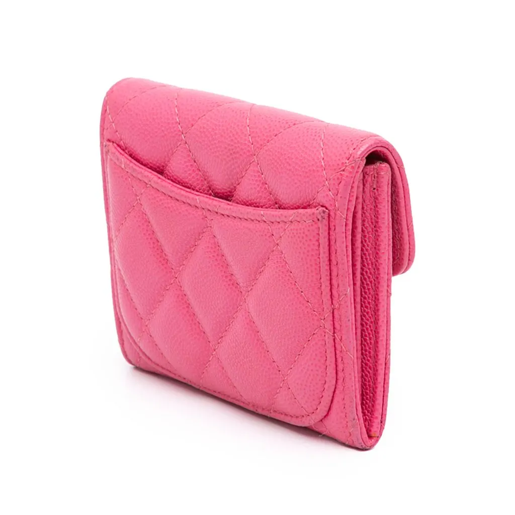 Chanel CC Quilted Caviar Compact Flap Wallet Pink Leather Very good - Back View