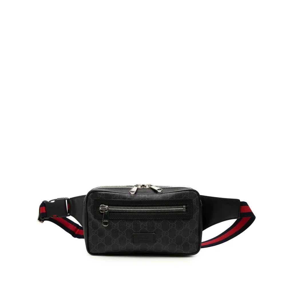 Gucci GG Supreme Web Belt Bag Black Canvas Good - Front View