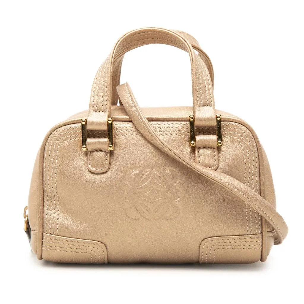 LOEWE Micro Metallic Leather Amazona Satchel Gold Leather Very good - Front View