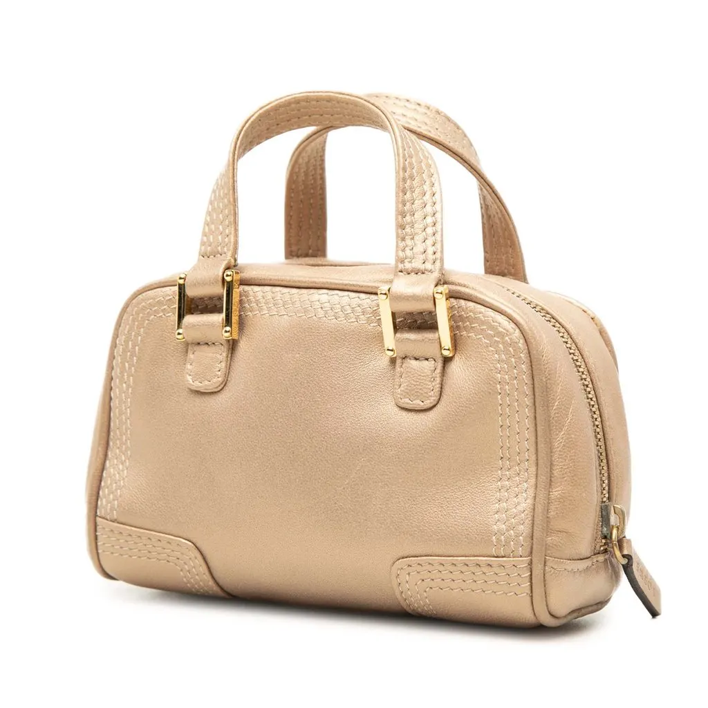LOEWE Micro Metallic Leather Amazona Satchel Gold Leather Very good - Back View