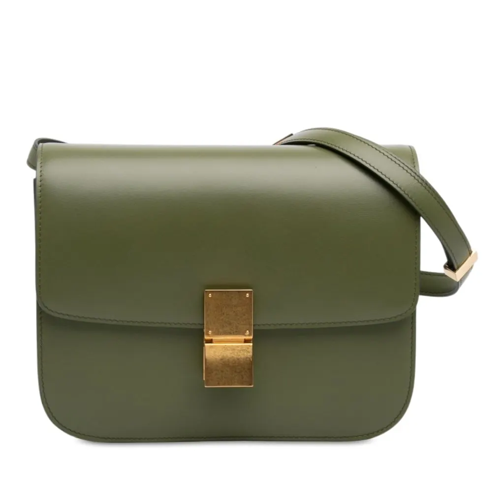 Celine Medium Calfskin Classic Box Green Leather Very good - Front View