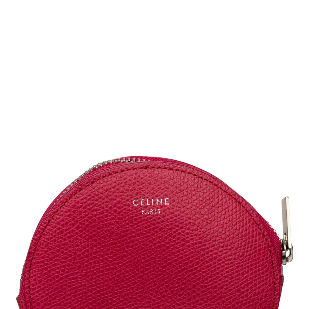 Celine Grained Calfskin Round Zip Coin Pouch Pink Leather Very good - Box View