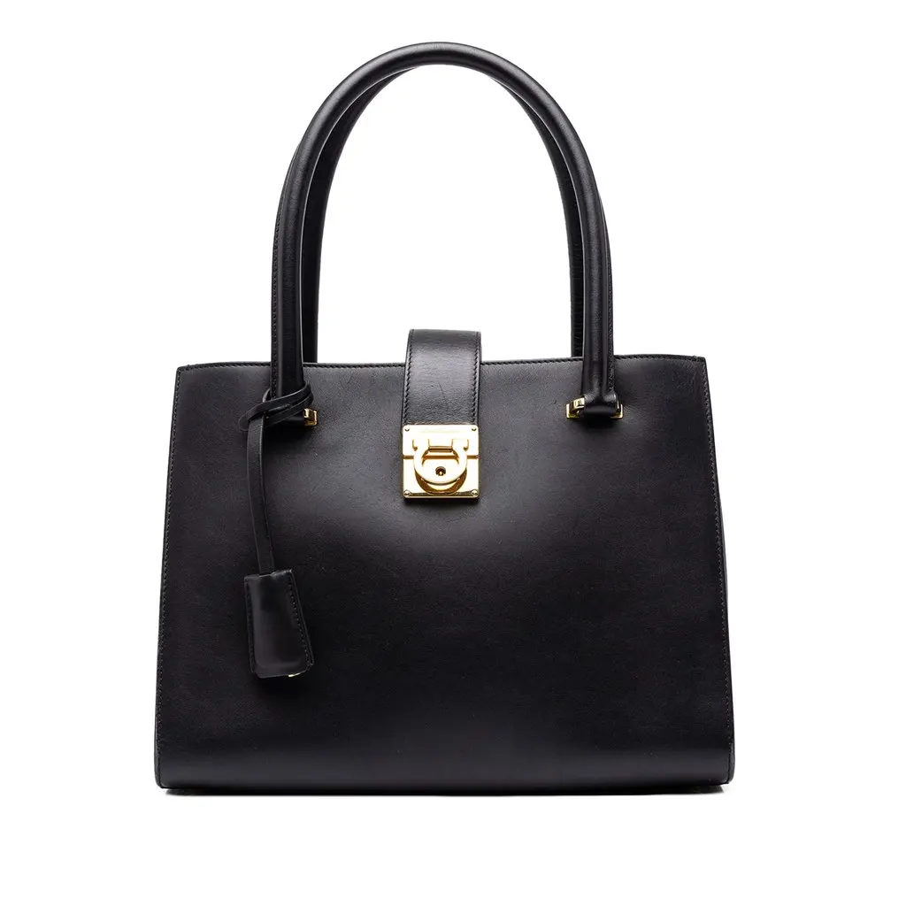 Salvatore Ferragamo Leather Gancini Juliette Lock Story Handbag Black Leather Very good - Front View
