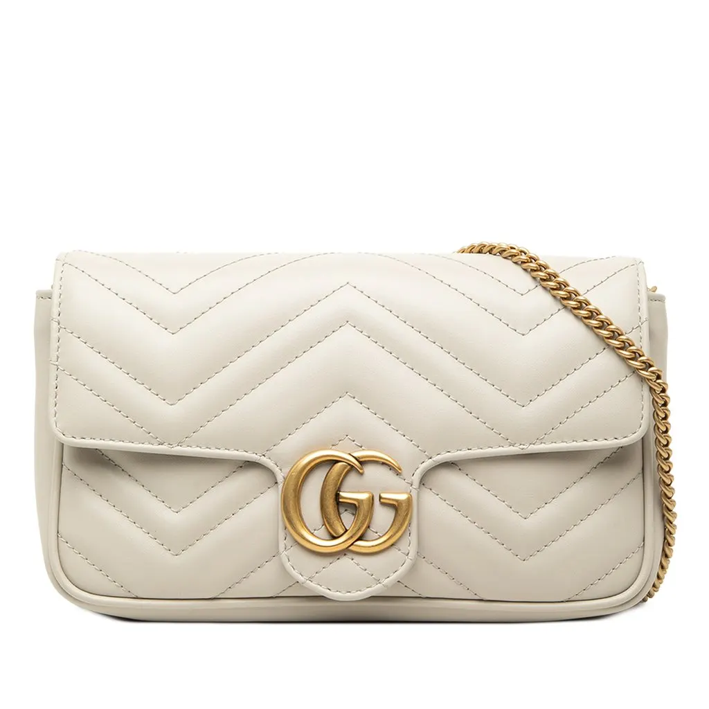 Gucci Small GG Marmont Matelasse Calfskin Shoulder Bag with Detachable Cardholder White Leather Very good - Front View