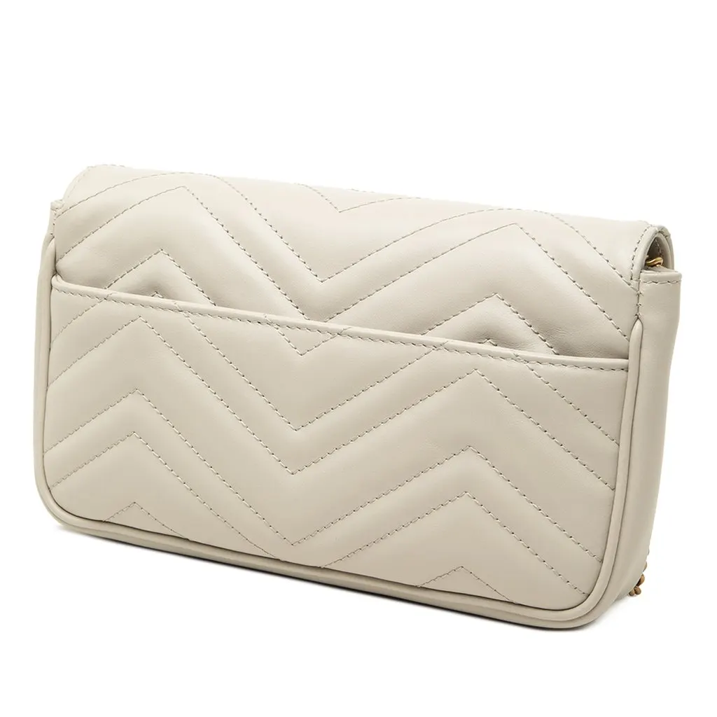 Gucci Small GG Marmont Matelasse Calfskin Shoulder Bag with Detachable Cardholder White Leather Very good - Back View