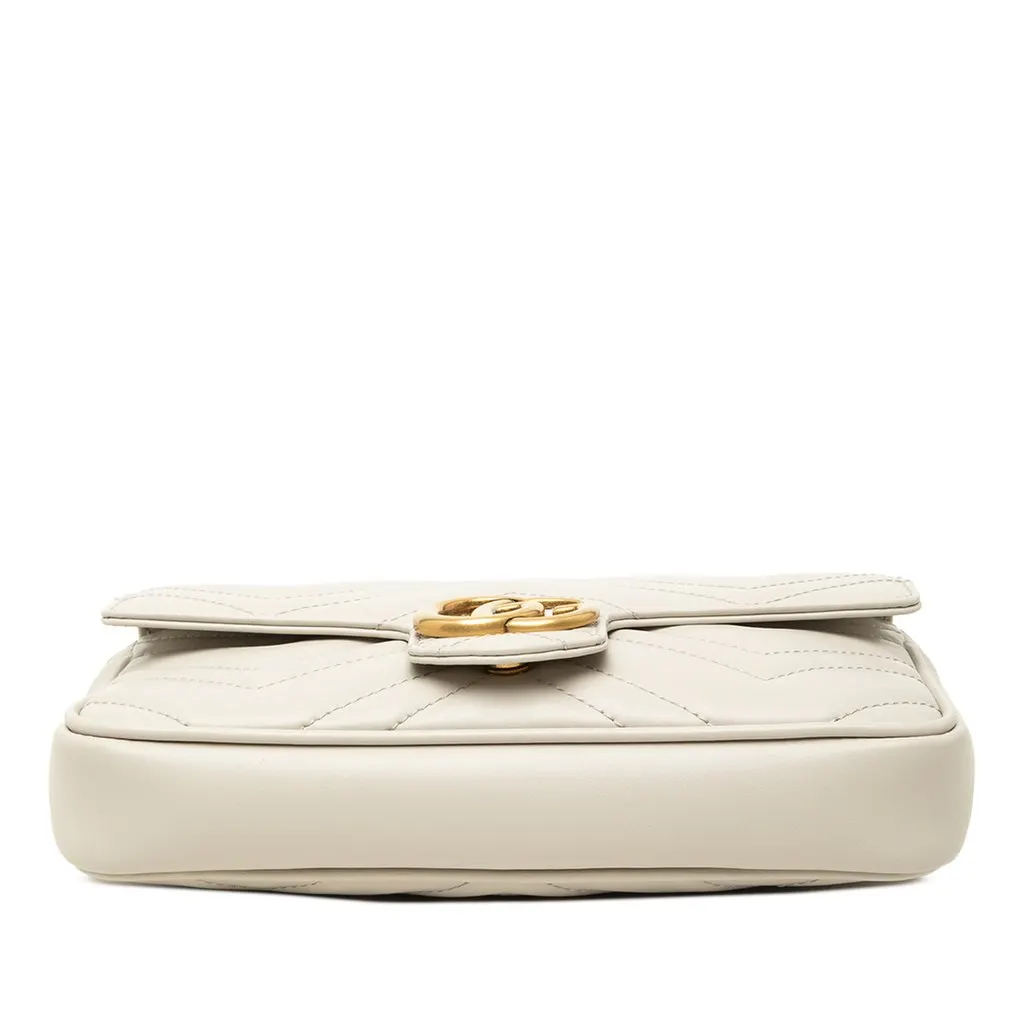 Gucci Small GG Marmont Matelasse Calfskin Shoulder Bag with Detachable Cardholder White Leather Very good - Inside View