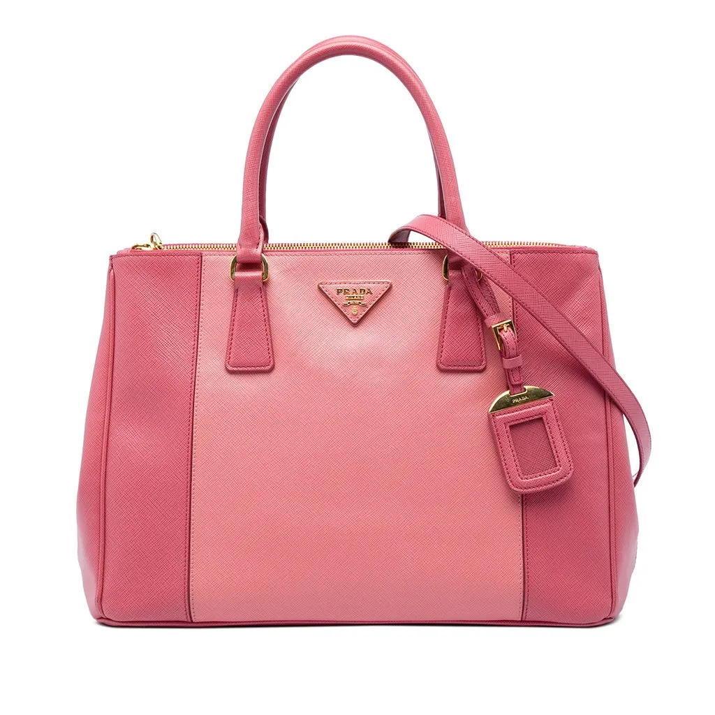 Prada Medium Bicolor Saffiano Lux Galleria Double Zip Satchel Pink Leather Good - Front View