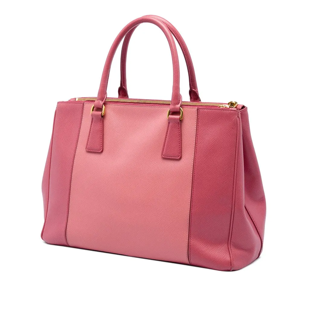 Prada Medium Bicolor Saffiano Lux Galleria Double Zip Satchel Pink Leather Good - Back View