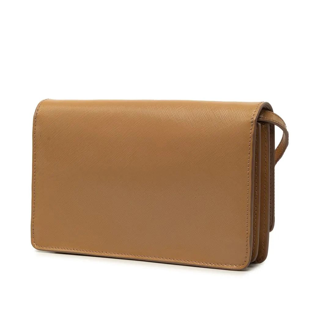 Prada Saffiano Vernice Wallet On Strap Brown Leather Good - Back View