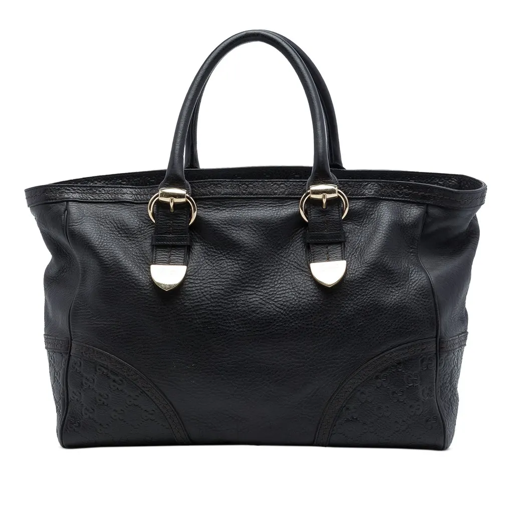 Gucci Guccissima Trimmed Calfskin Signoria Tote Black Leather Very good - Front View