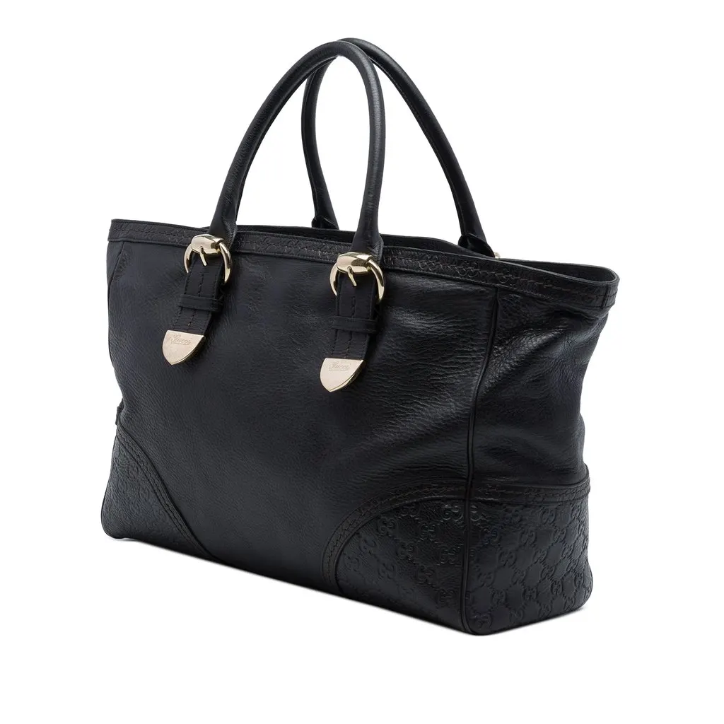 Gucci Guccissima Trimmed Calfskin Signoria Tote Black Leather Very good - Back View