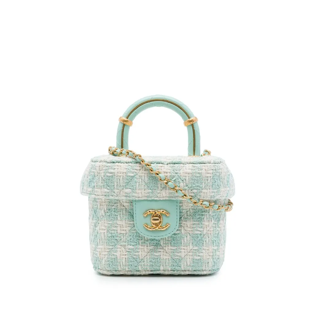 Chanel Mini Tweed Crush Top Handle Bag Green Very good - Front View