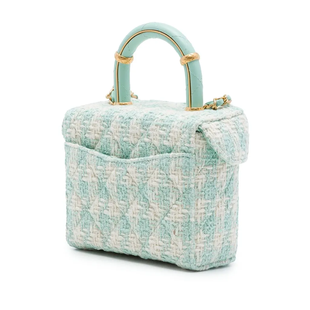 Chanel Mini Tweed Crush Top Handle Bag Green Very good - Back View