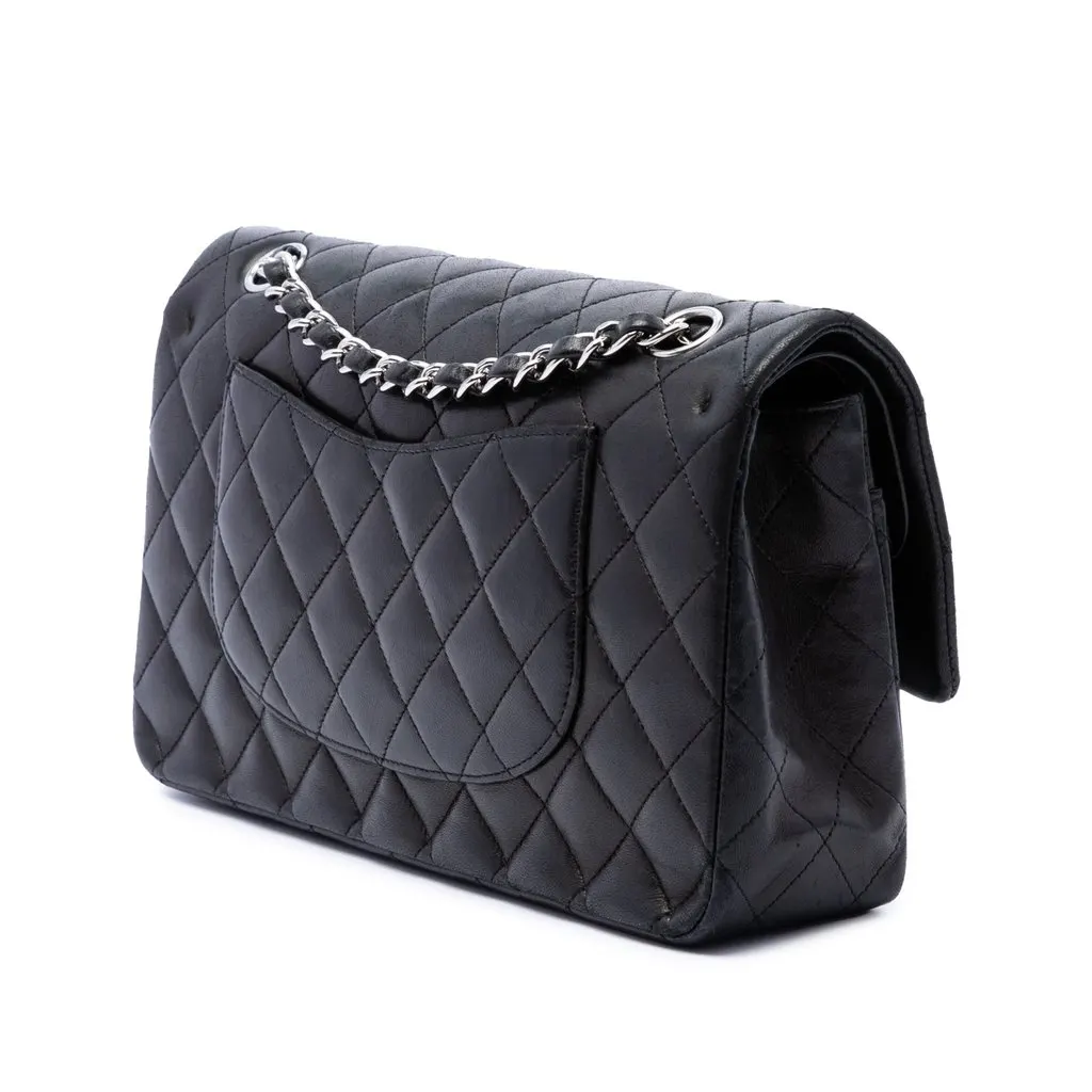 Chanel Medium Classic Lambskin Double Flap Black Leather Very good - Back View