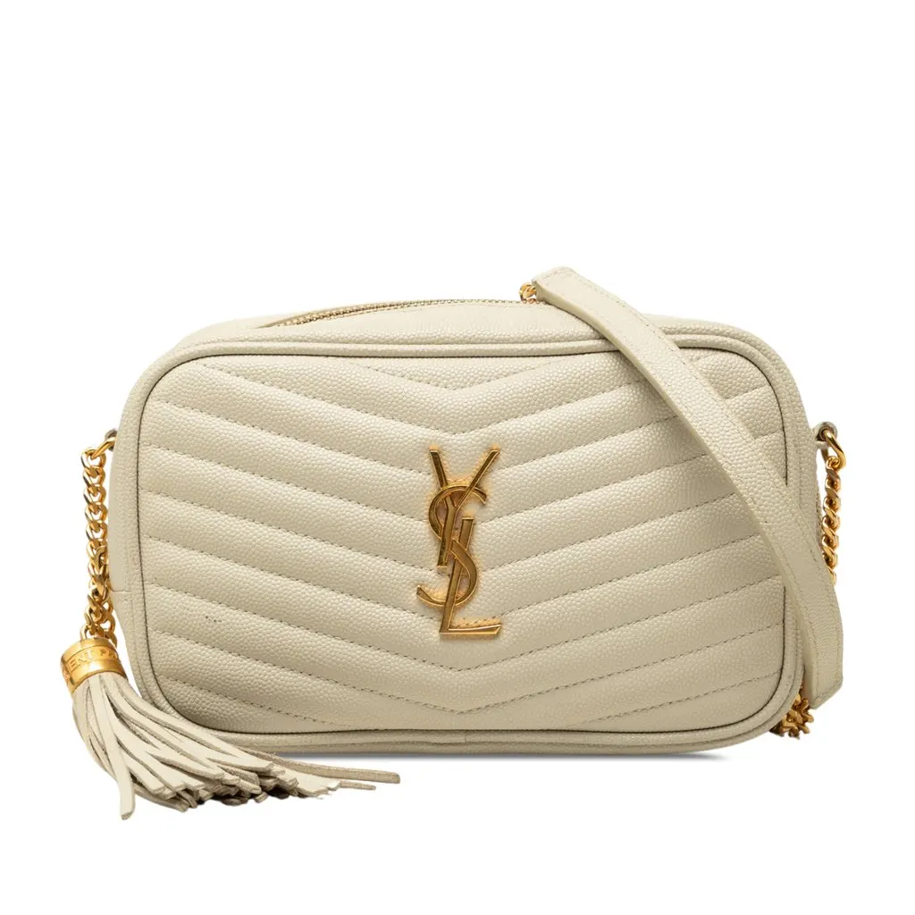 Saint Laurent Mini Grain de Poudre Monogram Lou Tassel Camera Bag White Leather Very good - Front View