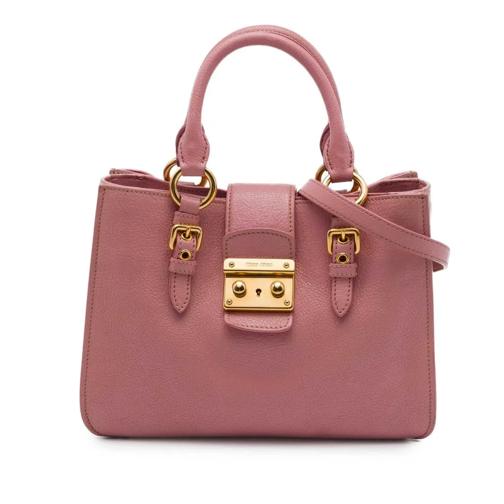 Miu Miu Goatskin Madras Satchel Pink Leather Good - Front View