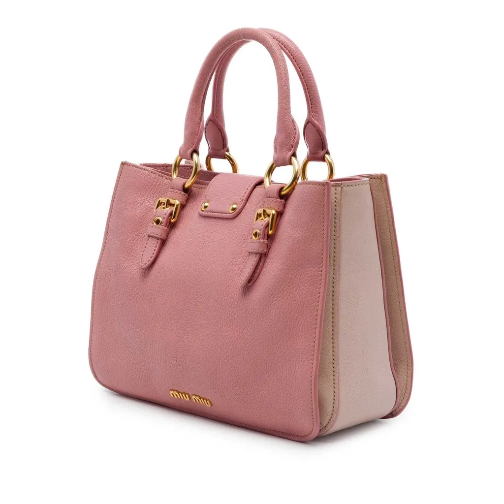 Miu Miu Goatskin Madras Satchel Pink Leather Good - Back View
