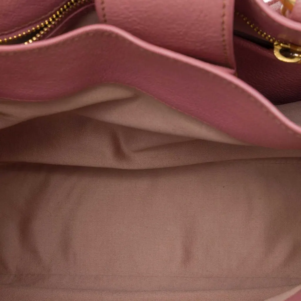 Miu Miu Goatskin Madras Satchel Pink Leather Good - Model View