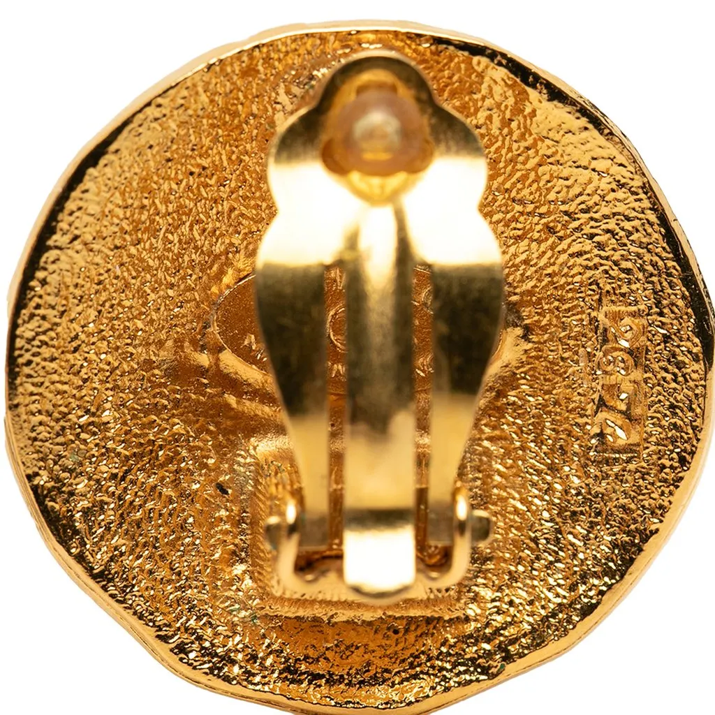 Chanel CC Gold Plated Lion Round Clip On Earrings Gold Metal Very good - Inside View