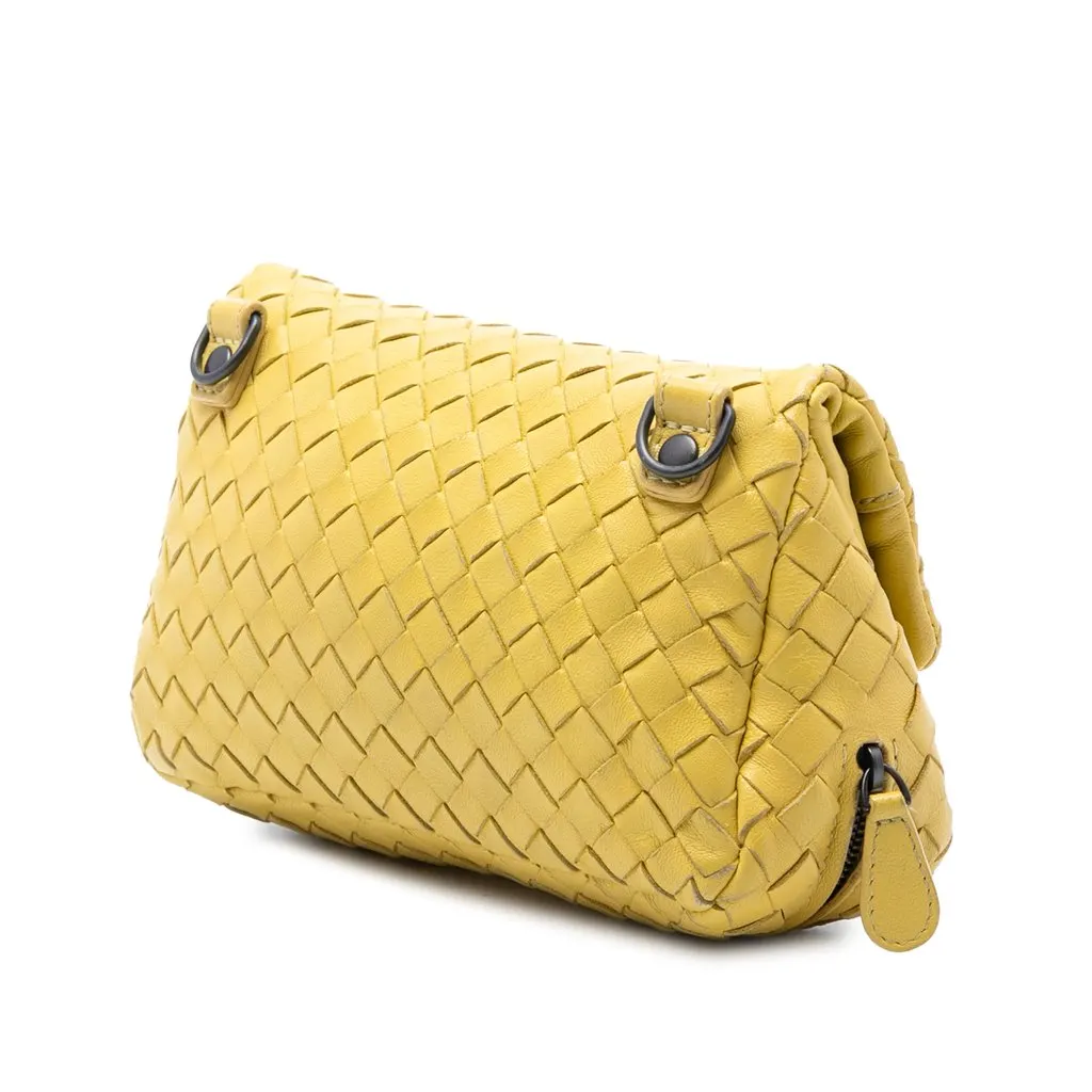 Bottega Veneta Mini Nappa Intrecciato Expandable Chain Flap Crossbody Yellow Leather Very good - Back View