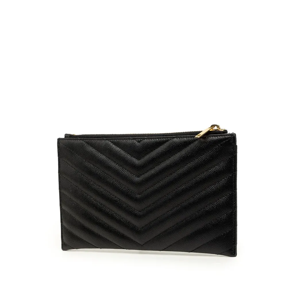 Saint Laurent Chevron Grain De Poudre Monogram Bill Pouch Black Leather Very good - Back View