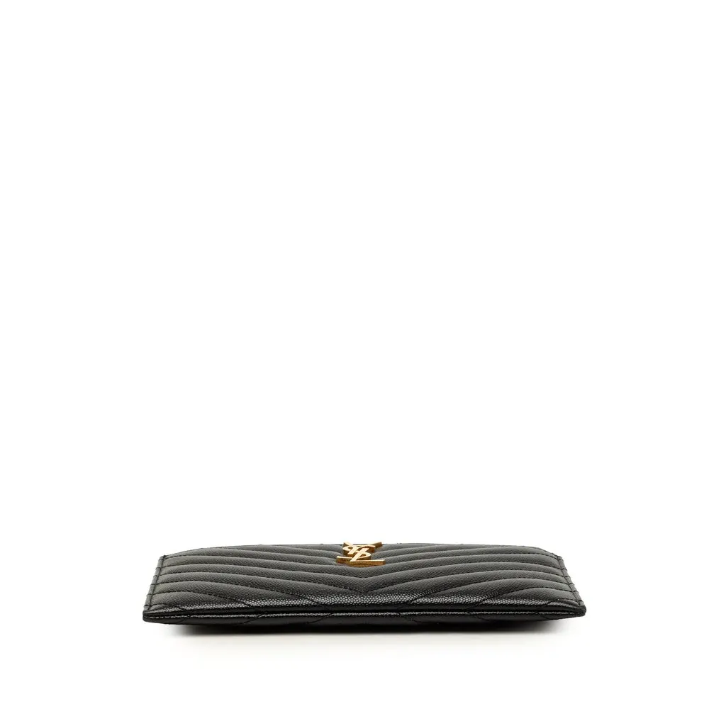 Saint Laurent Chevron Grain De Poudre Monogram Bill Pouch Black Leather Very good - Inside View