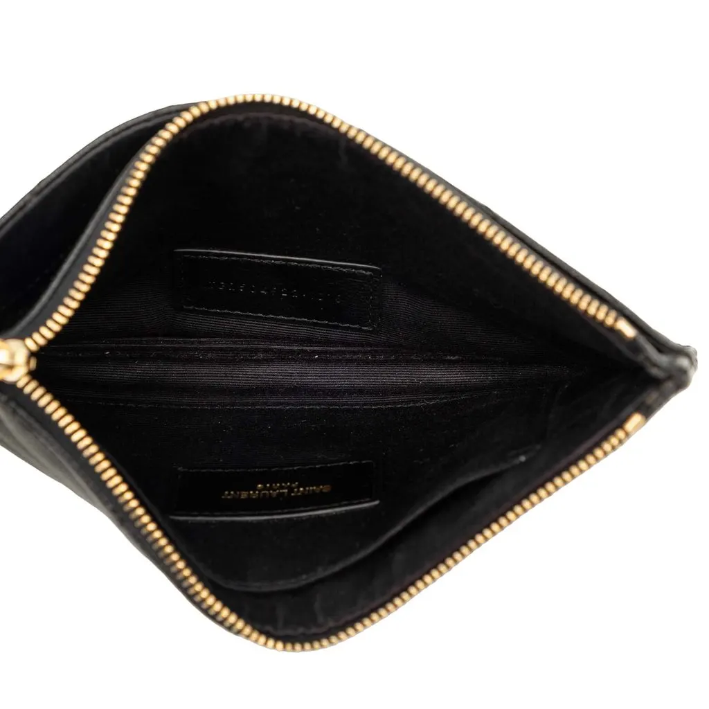 Saint Laurent Chevron Grain De Poudre Monogram Bill Pouch Black Leather Very good - Model View