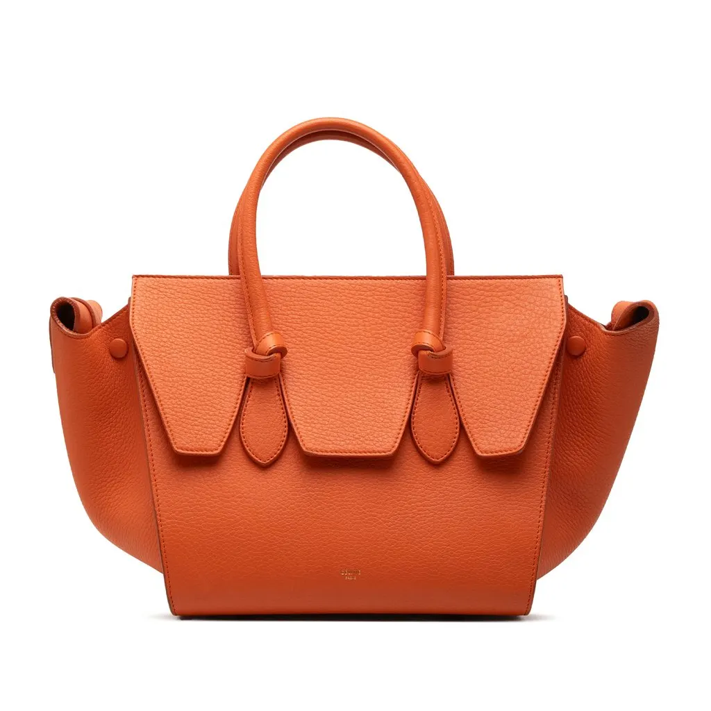 Celine Small Grained Calfskin Tie Knot Handbag Orange Leather Very good - Front View