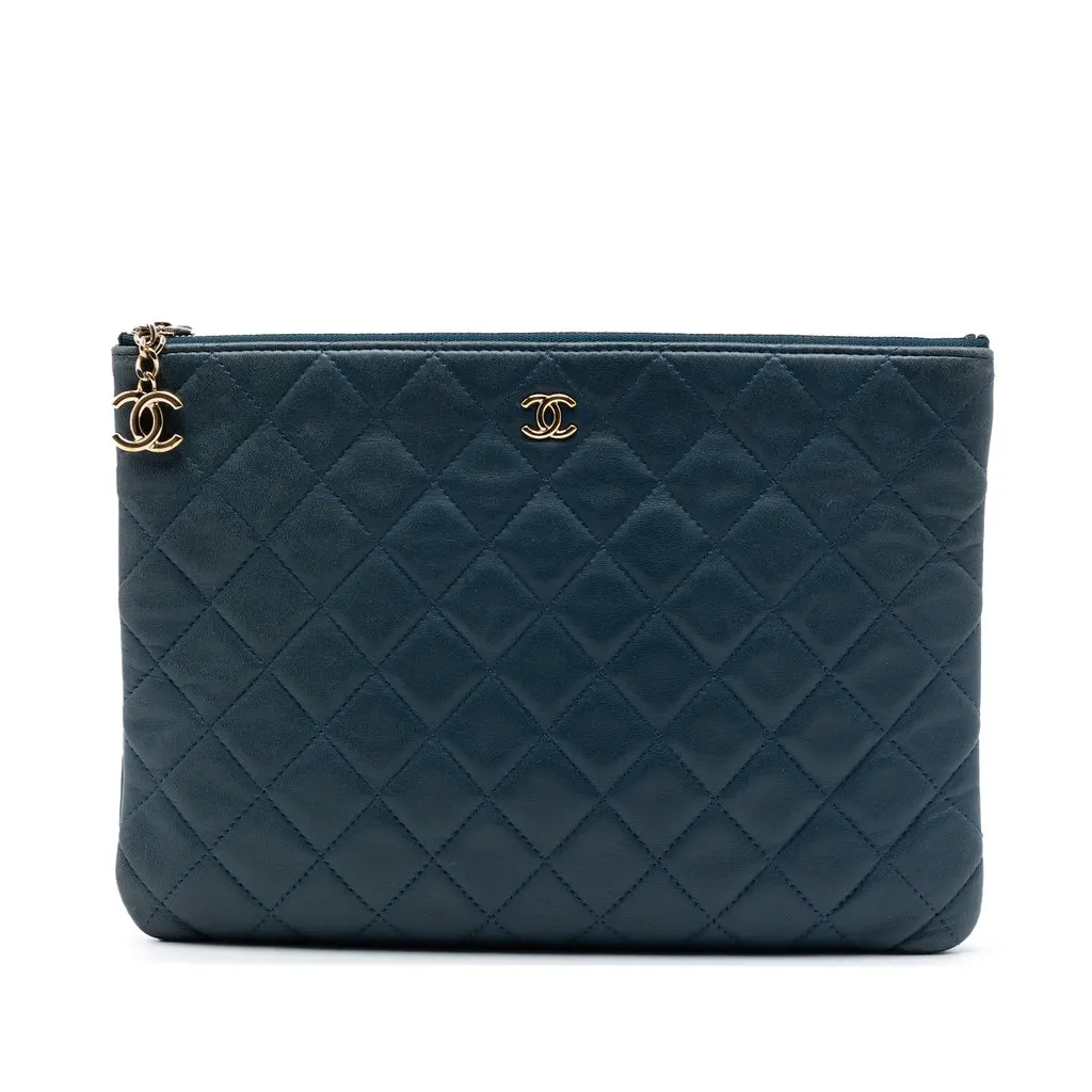 Chanel Medium Quilted Lambskin Cuba La Habana O Case Clutch Blue Leather Very good - Front View