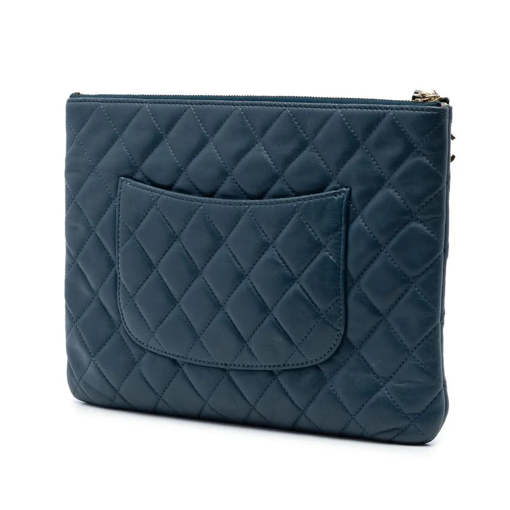 Chanel Medium Quilted Lambskin Cuba La Habana O Case Clutch Blue Leather Very good - Back View