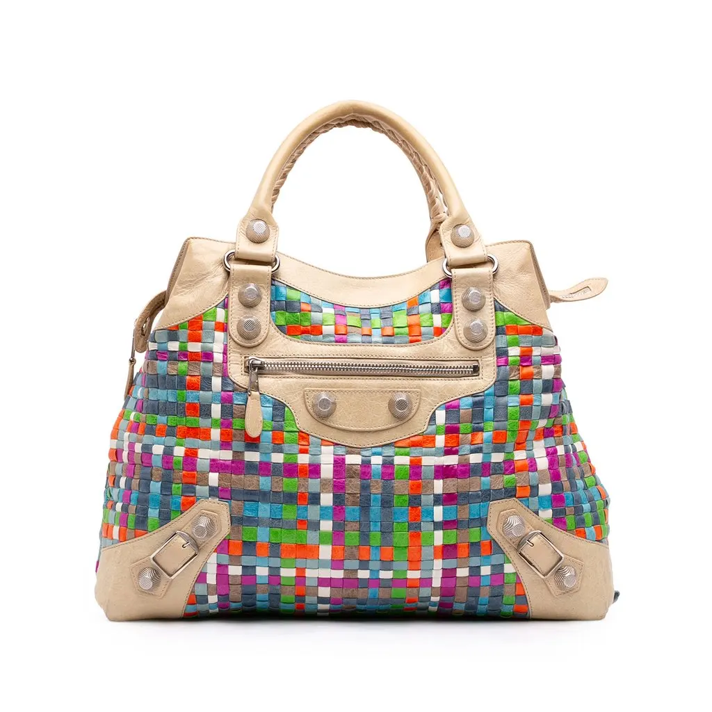 Balenciaga Lambskin Woven Motocross Giant 21 Brief Tote MultiColor Leather Very good - Front View