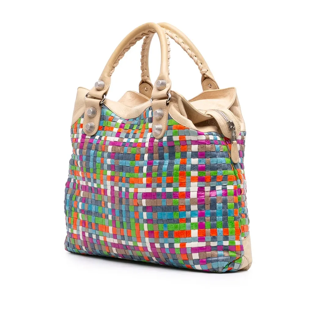 Balenciaga Lambskin Woven Motocross Giant 21 Brief Tote MultiColor Leather Very good - Back View
