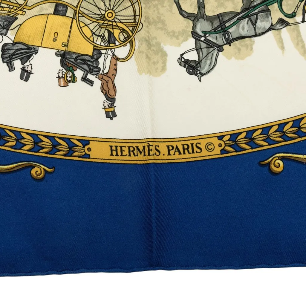 Hermès La Promenade De Longchamps Silk Scarf 90 Blue Silk Good - Inside View