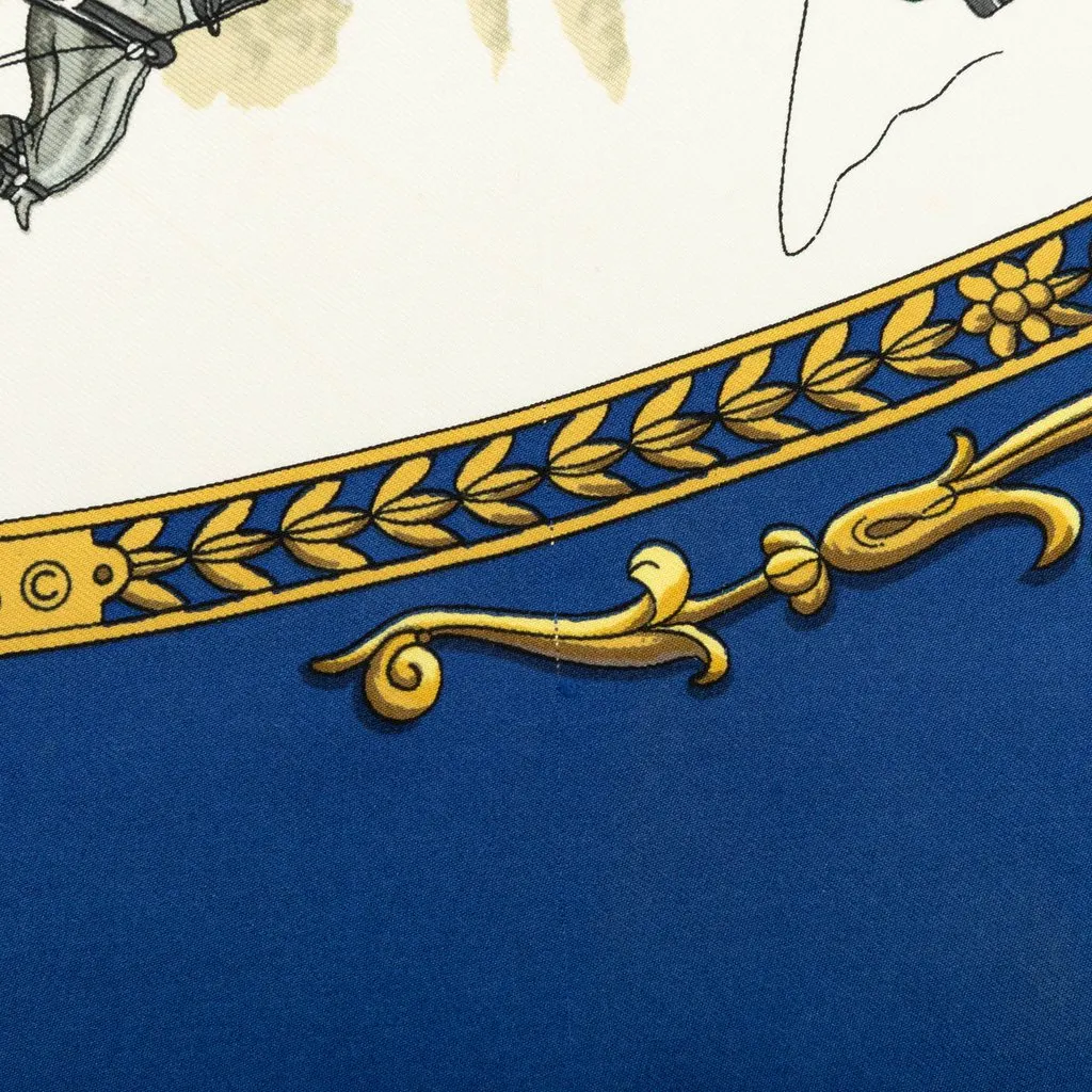 Hermès La Promenade De Longchamps Silk Scarf 90 Blue Silk Good - Box View