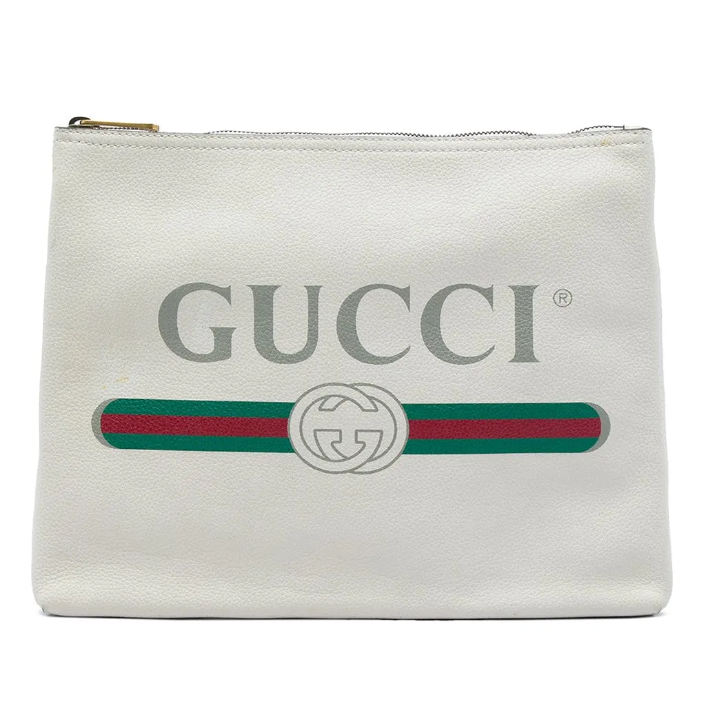 Gucci Medium Calfskin Logo Portfolio Clutch White Leather Very good - Front View