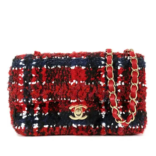 Chanel ميني Rectangular كلاسيك تويد Plaid مفردة بغطاء