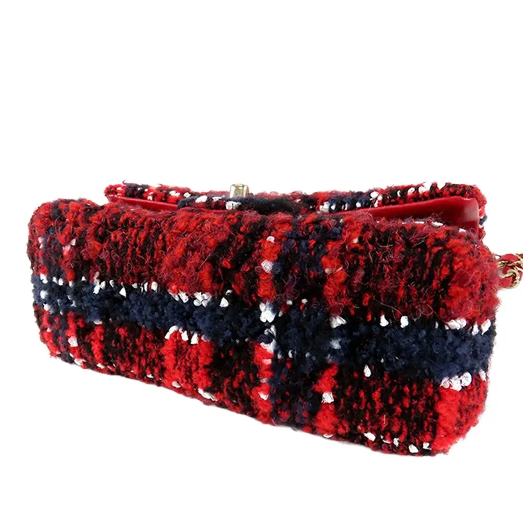 Chanel Mini Rectangular Classic Tweed Plaid Single Flap Red Tweed Good - Inside View