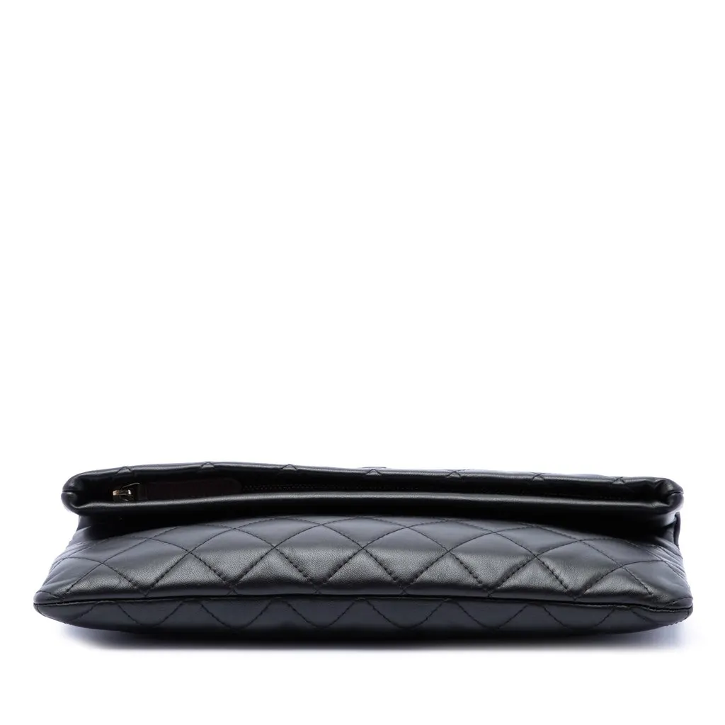 Chanel Quilted Lambskin CC Beauty Foldover Clutch Black Leather Very good - Inside View