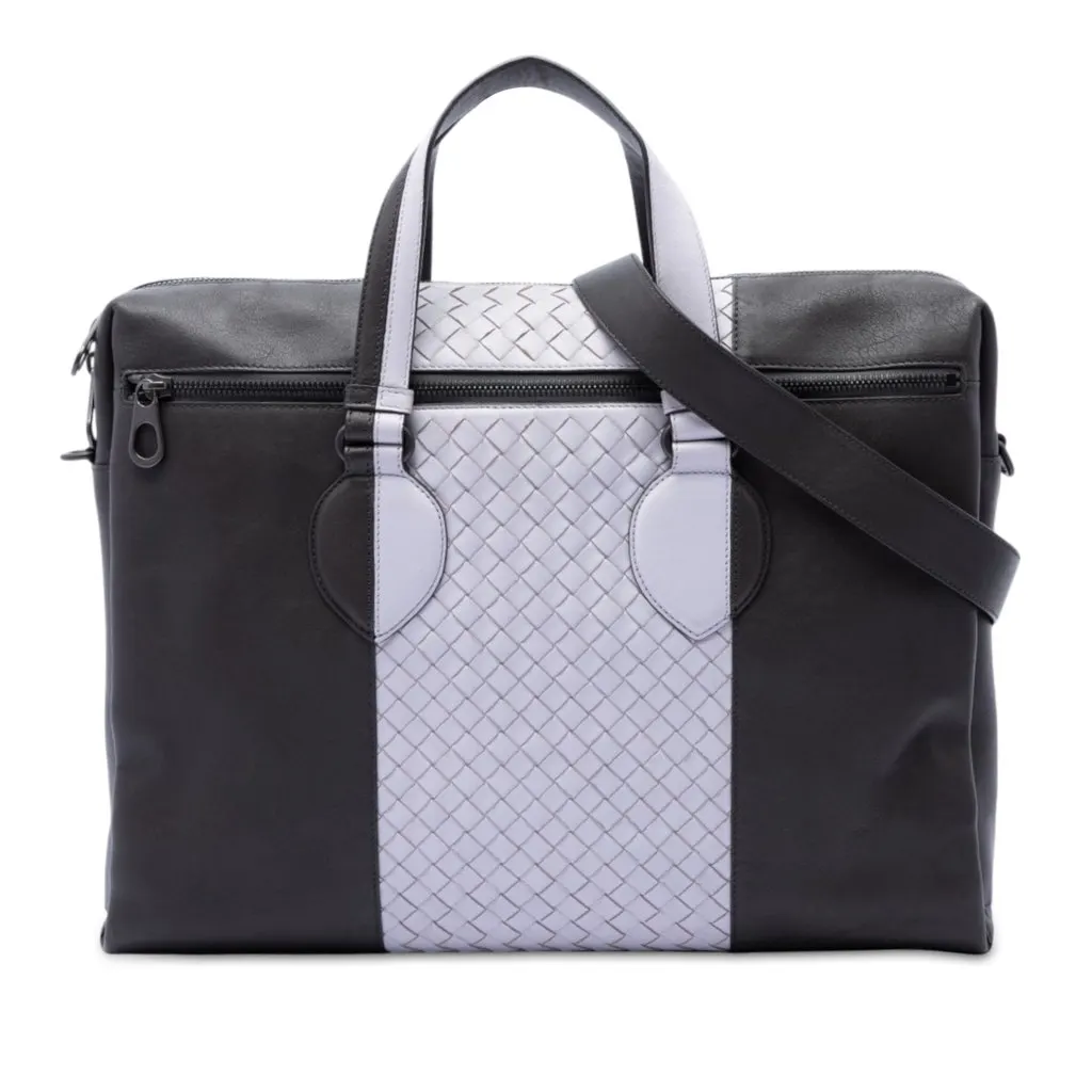 Bottega Veneta Bicolor Intrecciato Trimmed Nappa Business Bag Black Leather Very good - Front View